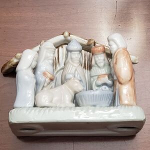 MINIATURE PORCELAIN MANGER SCENE Holy Family Nativity Christmas Decor